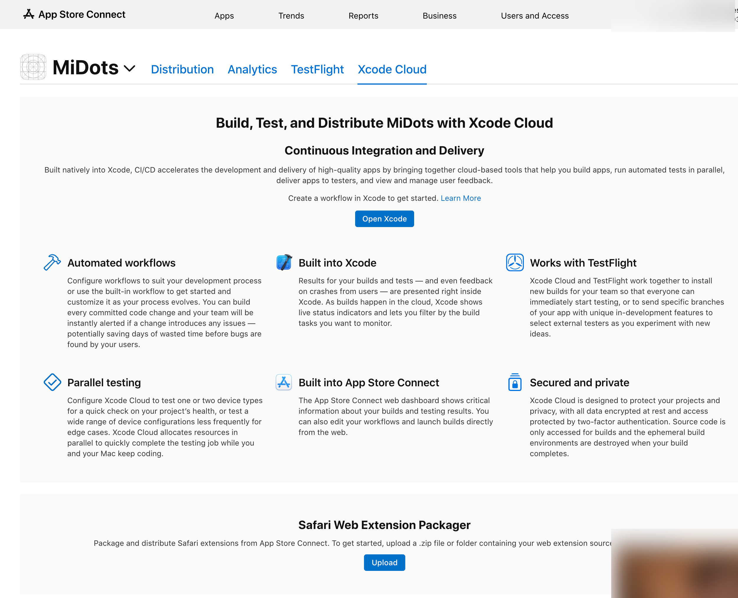 App Store Connect MiDots page