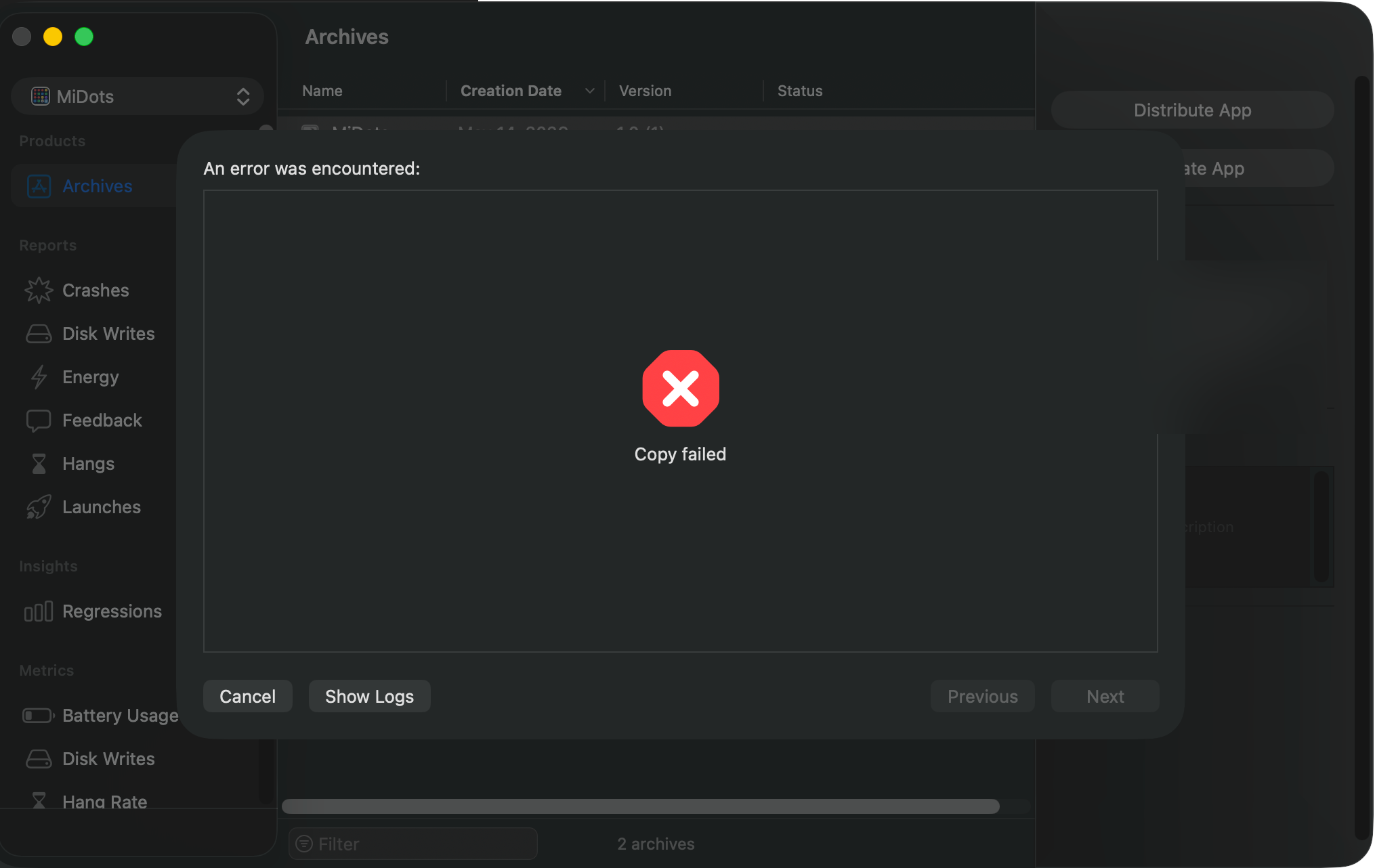 Second copy failed error