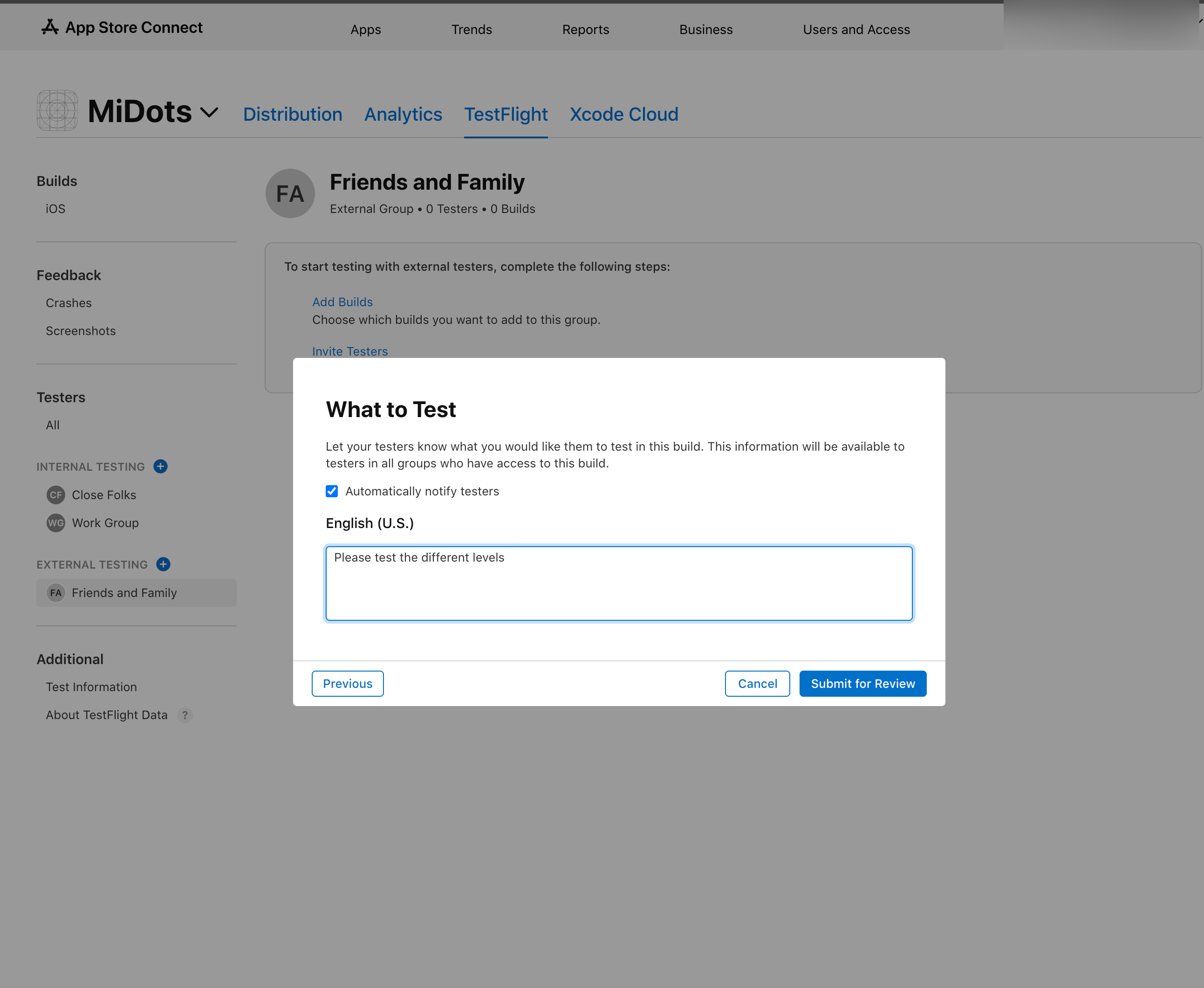 What to Test and Submit for Review