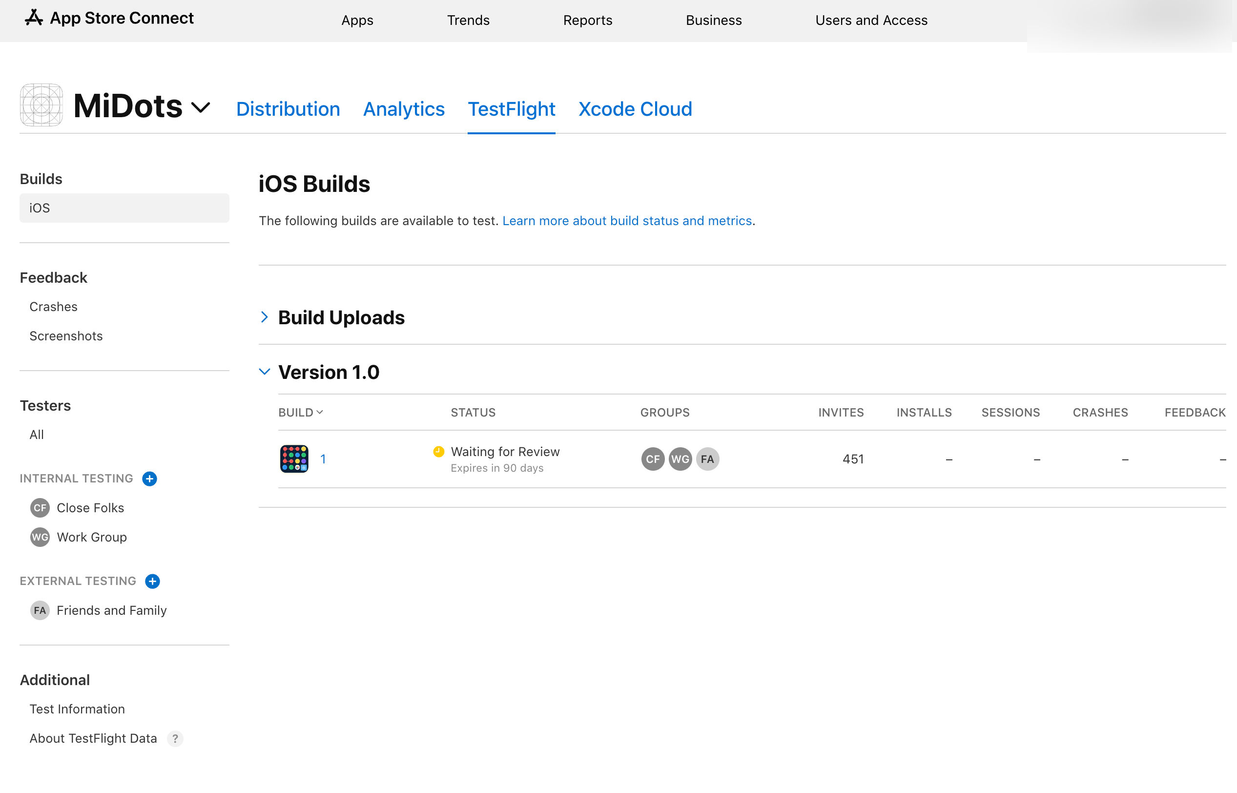 Final TestFlight overview - Waiting for Review